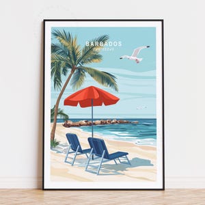 Poster di viaggio Barbados, Caraibi, Arte murale caraibica, Stampa Barbados, Regalo di compleanno, Decorazione per la casa, Poster di viaggio minimalista
