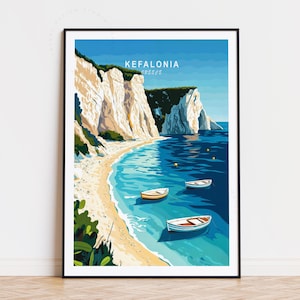 Póster de viaje de Cefalonia, arte mural de Grecia, impresión de Cefalonia, Grecia, regalo de cumpleaños, póster de viaje personalizado, decoración del hogar