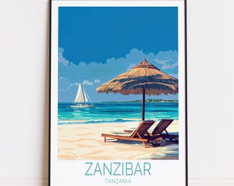 Zanzibar Tanzania Travel Poster, Tanzania Wall Art, Zanzibar Print, Home Decor, Personalised Travel Poster, Birthday Gifts