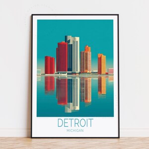 Detroit Michigan Travel Poster, Michigan Wall Art, Detroit Print, Home Decor, Birthday Gifts, Wedding Present, Custom Travel Poster