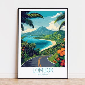 Poster de voyage Lombok, art mural Indonésie, impression Lombok Indonésie, cadeau d'anniversaire, poster de voyage personnalisé, cadeaux de pendaison de crémaillère