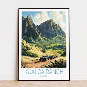 Póster de viaje de Kualoa Ranch, arte mural de Hawái, impresión de vehículo todoterreno de Kualoa Ranch, regalo de cumpleaños, póster de viaje personalizado, decoración del hogar