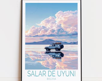 Salar De Uyuni Bolivia Travel Poster, Bolivia Wall Art, Salar de Uyuni Car Design Print, Birthday Gifts, Custom Travel Poster, Home Decor