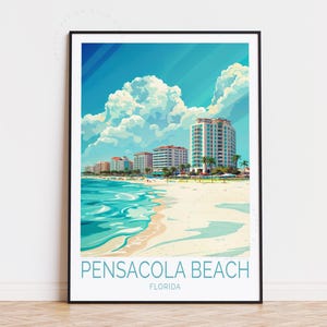 Affiche de voyage Pensacola en Floride, art mural Floride, impression Pensacola, décoration d'intérieur, cadeau d'anniversaire, affiche de voyage personnalisée