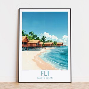 Affiche de voyage Fidji, art mural océan Pacifique, impression Pacifique sud Fidji, affiche de voyage personnalisée, décoration d'intérieur, cadeau d'anniversaire