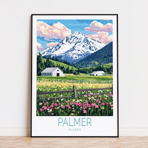 Poster di viaggio Palmer, Alaska, arte murale degli Stati Uniti, stampa Palmer, Alaska, regali di compleanno, arredamento per la casa, poster di viaggio personalizzato