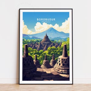 Borobudur Indonesia Travel Print, Indonesia Wall Art, Borobudur Poster, Home Decor, Birthday Gifts, Minimalist Cityscape