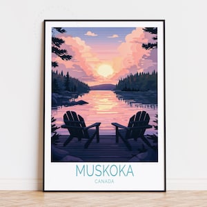 Pôster de viagem de Muskoka, arte de parede do Canadá, impressão de Muskoka, Canadá, presente de aniversário, presentes de inauguração de casa, pôster de viagem personalizado