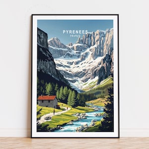 Affiche de voyage Pyrénées France, art mural France, impression Pyrénées, cadeau d'anniversaire, cadeaux de pendaison de crémaillère, affiche de voyage personnalisée