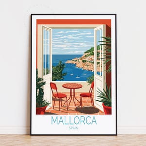 Póster de viaje de Mallorca, arte mural de España, impresión de Mallorca, póster de viaje personalizado, regalo de cumpleaños, regalos de inauguración de la casa