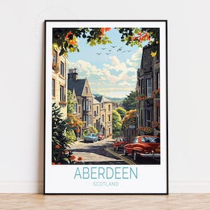 Affiche de voyage Aberdeen en Écosse, art mural Écosse, impression Aberdeen, décoration d&#39;intérieur, cadeaux d&#39;anniversaire, affiche de voyage personnalisée