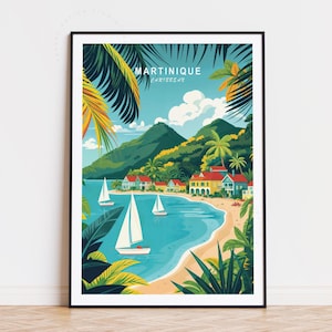 Poster de voyage en Martinique, art mural des Caraïbes, impression de la Martinique, cadeaux d'anniversaire, poster de voyage personnalisé, décoration d'intérieur