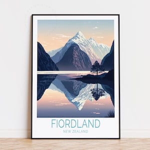 Fiordland Reiseplakat, Neuseeland Wandkunst, Fiordland Nationalpark Druck, Geburtstagsgeschenk, personalisiertes Reiseplakat, Wohnkultur