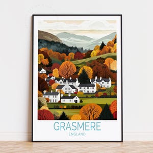Poster de voyage Grasmere, Angleterre art mural, impression Grasmere Angleterre, cadeau d'anniversaire, affiche de voyage personnalisée, décoration d'intérieur