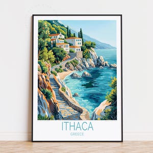 Poster di viaggio di Itaca, arte murale della Grecia, stampa di Itaca Grecia, poster di viaggio personalizzato, arredamento per la casa da viaggio, regali di compleanno