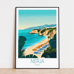 Affiche de voyage Nerja Espagne, art mural Espagne, impression Nerja Espagne, cadeau d'anniversaire, décoration d'intérieur, affiche de voyage personnalisée
