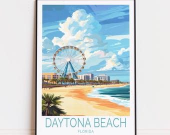 Daytona Beach Florida Reiseplakat, Florida Wandkunst, Daytona Beach Druck, Wohnkultur, Geburtstagsgeschenke, personalisiertes Reiseplakat