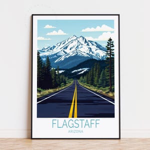 Poster de voyage Flagstaff, art mural Arizona, impression Flagstaff, cadeaux de pendaison de crémaillère, cadeau d'anniversaire, affiche de voyage personnalisée
