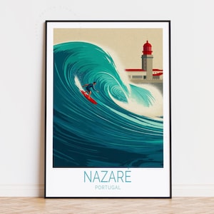 Nazaré Portugal Travel Poster, Portugal Wall Art, Nazaré Print, Housewarming Gifts, Birthday Present, Personalised Travel Poster