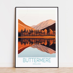 Poster de voyage Buttermere en Angleterre, art mural Angleterre, impression Buttermere, décoration d'intérieur, cadeaux d'anniversaire, cadeau de mariage