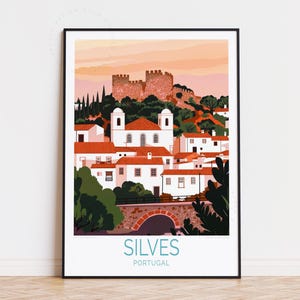 Poster di viaggio di Silves, Portogallo, arte murale del Portogallo, stampa di Silves, regali di compleanno, poster di viaggio personalizzato, arredamento per la casa