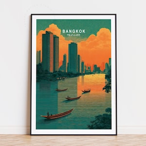 Bangkok Thailand Travel Poster, Thailand Wall Art, Bangkok Print, Home Decor, Birthday Gifts, Wedding Present, Minimalist Travel Poster