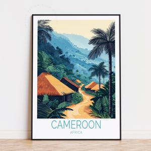Póster de viaje a Camerún, África, arte mural africano, impresión de Camerún, decoración del hogar, regalos de cumpleaños, póster de viaje personalizado