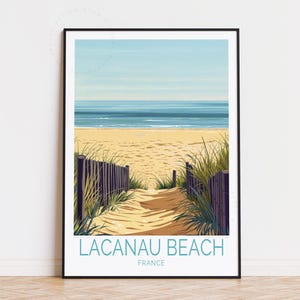 Póster de viaje de la playa de Lacanau, arte mural de Francia, impresión de la playa de Lacanau, decoración del hogar, regalo de cumpleaños, regalos personalizados