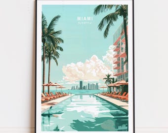 Miami Travel Poster, Florida Wandkunst, Miami Florida Print, Reise Home Decor, Geburtstagsgeschenke, individuelles Reiseposter, minimalistisches Stadtbild