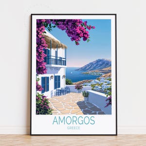 Poster di viaggio Amorgos Grecia, arte murale Grecia, stampa Amorgos, arredamento per la casa, regali di compleanno, poster di viaggio personalizzato