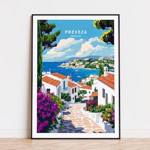 Poster di viaggio di Preveza, Grecia, Arte murale greca, Stampa di Preveza, Epiro, Decorazioni murali di Preveza, Decorazioni per la casa, Regali di compleanno, Paesaggio urbano minimalista