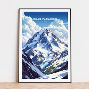 Affiche de voyage Grand Paradis, art mural Italie, impression Grand Paradis, affiche de voyage personnalisée, décoration d'intérieur, cadeaux d'anniversaire, paysage urbain minimaliste