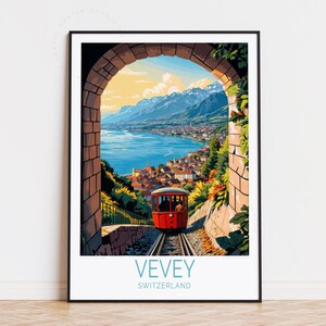 Poster de voyage Vevey, art mural Suisse, impression Vevey Suisse, décoration d'intérieur, cadeau d'anniversaire, poster de voyage personnalisé