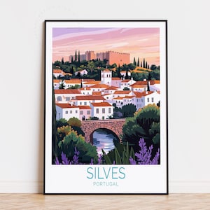 Poster de voyage Silves Portugal, art mural Portugal, impression Silves, cadeaux d'anniversaire, décoration de voyage, poster de voyage personnalisé