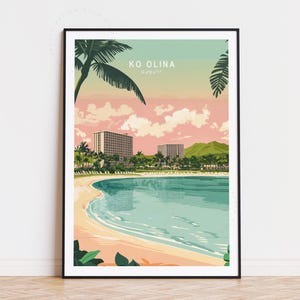 Póster de viaje de Ko Olina, Hawái, arte mural de Hawái, impresión de Ko Olina, póster de viaje personalizado, decoración del hogar, regalo de cumpleaños