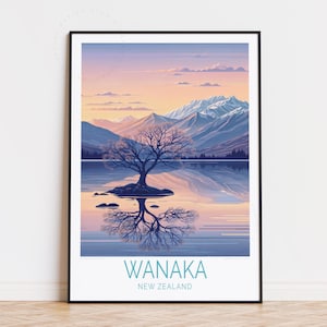 Affiche de voyage Wanaka Nouvelle-Zélande, art mural Nouvelle-Zélande, impression Wanaka, décoration d'intérieur, cadeaux d'anniversaire, affiche de voyage personnalisée