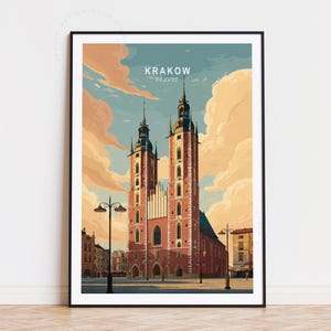 Kraków Travel Poster, Poland Wall Art, Krakow Poland Print, Home Decor, Birthday Gifts,  Wedding Present, Minimalist Cityscape