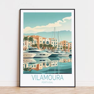 Affiche de voyage Vilamoura Portugal, art mural Portugal, impression Vilamoura, décoration d'intérieur, cadeaux d'anniversaire, affiche de voyage personnalisée