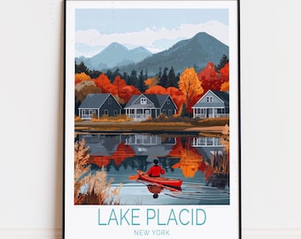Lake Placid New York Travel Poster, New York Wall Art, Lake Placid Print, Home Decor, Birthday Gifts, Wedding Present