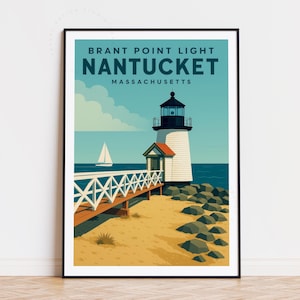 Poster de voyage Nantucket, art mural Massachusetts, impression Nantucket, décoration d'intérieur, cadeaux d'anniversaire, poster de voyage personnalisé