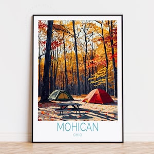 Póster de viaje del Parque Estatal Mohicano de Ohio, arte mural de Ohio, impresión del Parque Estatal Mohicano, decoración del hogar, regalo de cumpleaños, regalos personalizados
