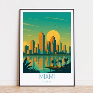 Póster de viaje de Miami Beach, Florida, arte mural de Florida, impresión de Miami, decoración del hogar, póster de viaje personalizado, regalos de cumpleaños