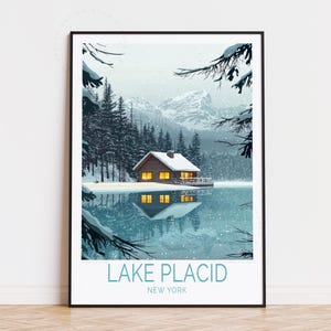 Poster de voyage Lake Placid à New York, art mural New York, impression Lake Placid, décoration d'intérieur, cadeaux d'anniversaire, cadeaux de mariage