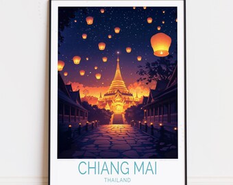 Chiang Mai Travel Poster, Thailand Wall Art, Chiang Mai Print, Birthday Present, Personalised Travel Poster, Housewarming Gifts