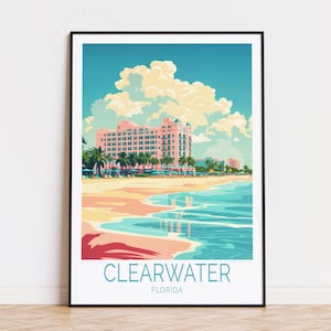 Affiche de voyage Clearwater en Floride, art mural Floride, impression Clearwater, décoration d'intérieur, cadeaux d'anniversaire, affiche de voyage personnalisée