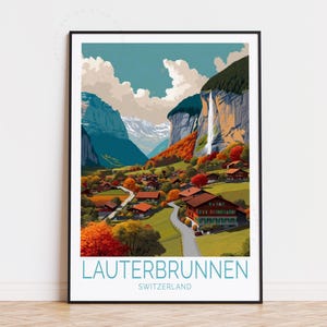 Lauterbrunnen Switzerland Travel Poster, Switzerland Wall Art, Lauterbrunnen Print, Home Decor, Birthday Gifts, Personalised Travel Poster