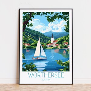 Pôster de viagem de Wörthersee, arte de parede da Áustria, impressão de Wörthersee Áustria, decoração de casa, presentes de aniversário, pôster de viagem personalizado