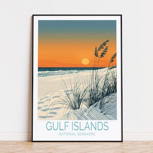 Poster turistico Gulf Islands National Seashore, arte murale degli Stati Uniti, stampa delle isole del Golfo, regalo di compleanno, regali di inaugurazione della casa