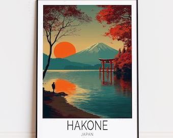 箱根日本旅行ポスター：富士山と芦ノ湖ヴィンテージアートプリント