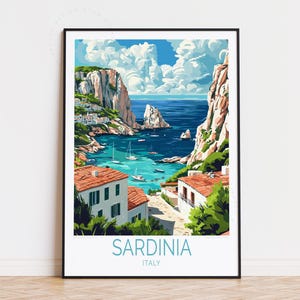 Poster de voyage Sardaigne Italie, art mural Italie, impression Sardaigne mer Méditerranée, cadeaux d'anniversaire, poster de voyage personnalisé, décoration d'intérieur